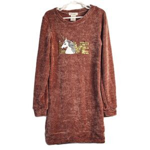 LOVE CAMERON Sequin Unicorn Pink Soft Velour Long Sleeve Sz 7 Girls Dress